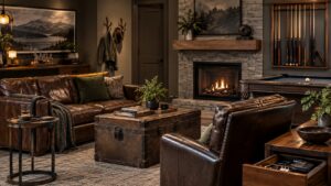 Editorial mancave interior for functional mancave artifacts that combine style and practicality