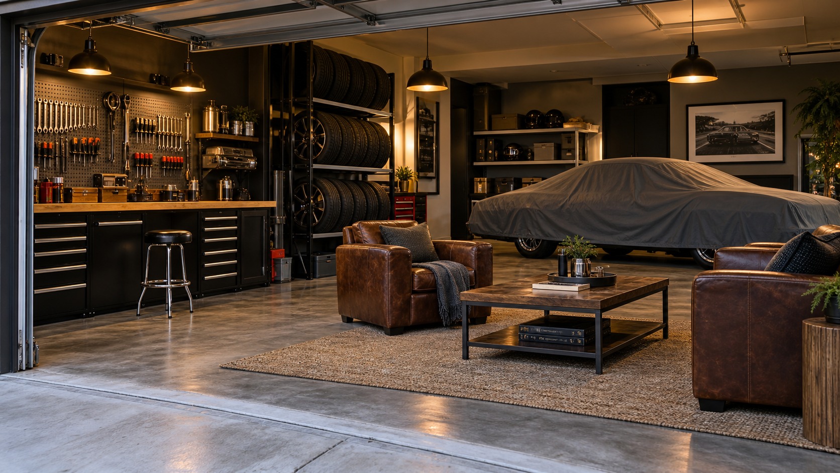 Editorial mancave interior for how to design the perfect garage mancave for car lovers