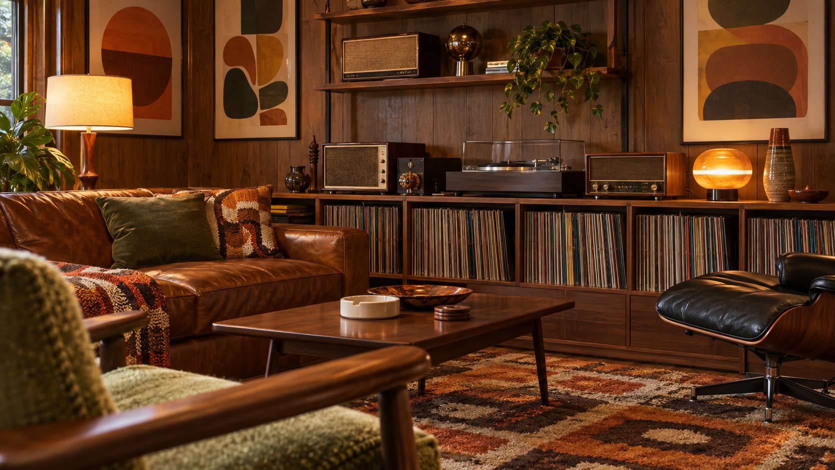 Editorial mancave interior for retro mancave decor ideas using authentic vintage collectibles